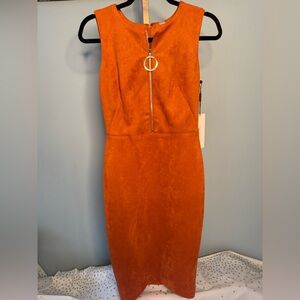 NWT Calvin Klein Orange Faux Suede Midi Sleeveless Dress
